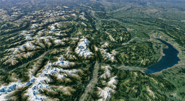 Un massif enneigé vu du ciel