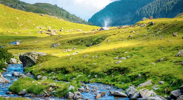 Vue sur une vallée en été en Savoie