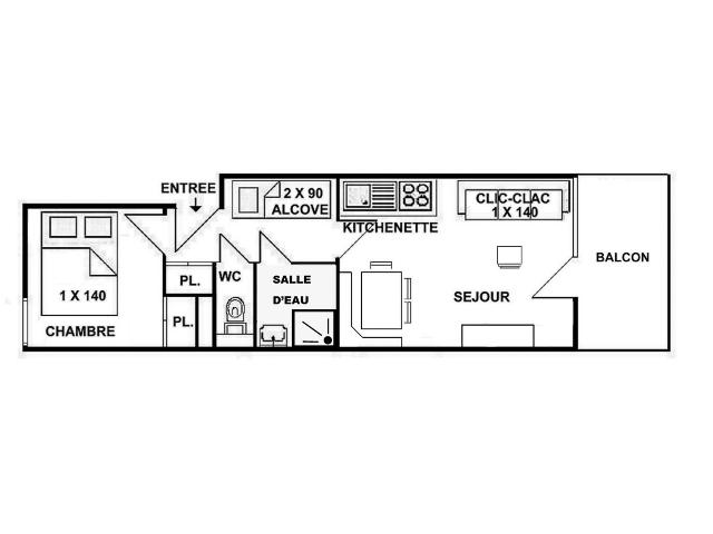 2 pièces alcove 28 m² en pied de pistes - Les Saisies
