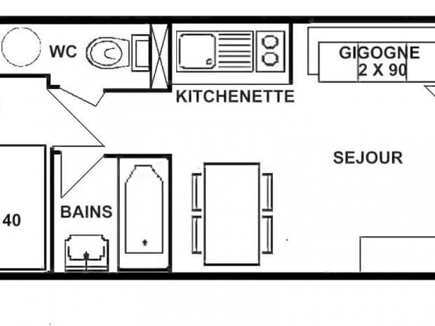 studio cabine 21.5 m², orienté SUD, classé 1* - Les Saisies