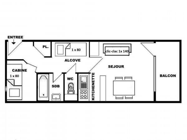 Studio cabine + alcove 24 m², orienté SUD, classé 1* - Les Saisies