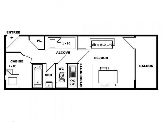 Studio cabine + alcove 24 m², orienté SUD, classé 1* - Les Saisies