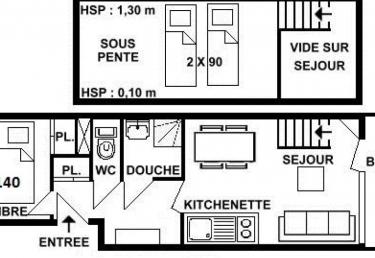 Deux pièces + sous pente 26 m², orienté SUD, classé 1* - Les Saisies